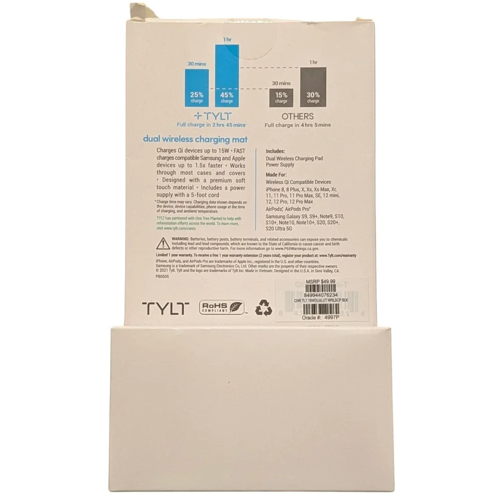 N9.OB Tylt Sabre Dual Wireless Charging Mat Fast Charge‎ | iPhones | Black
